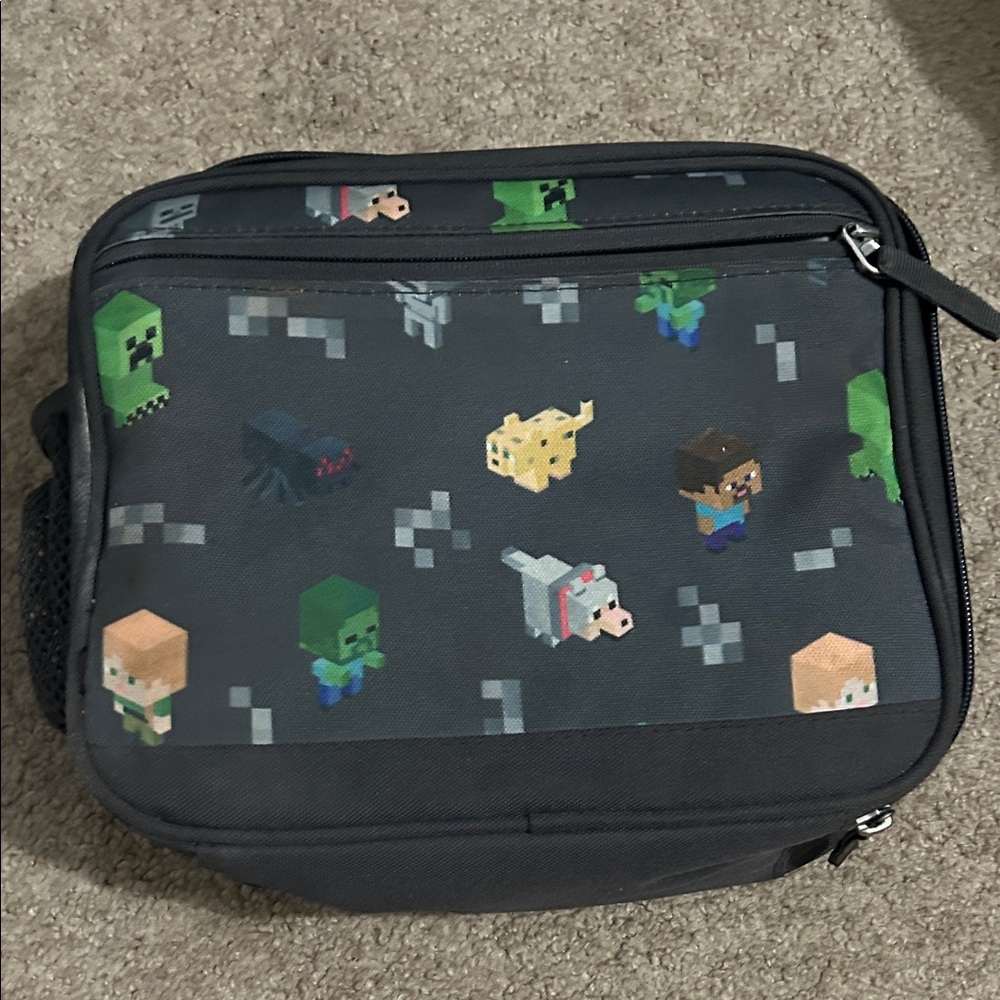 Pottery Barn Kids Black and Green Minecraft lunch bag